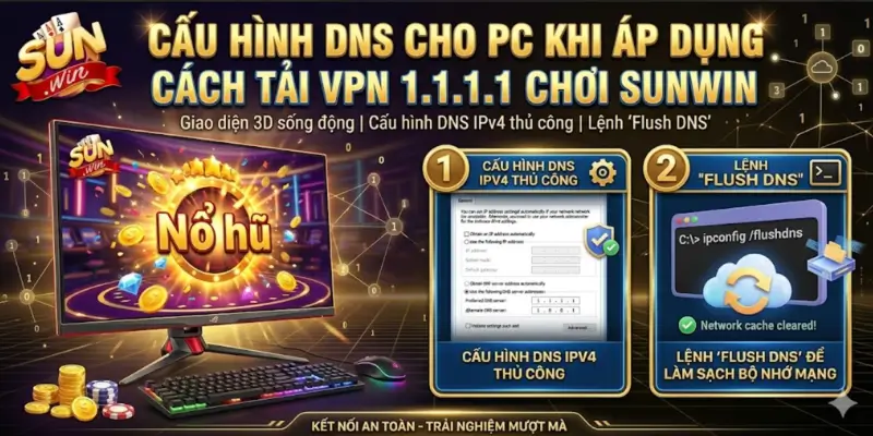 Cấu Hình DNS Cho PC Khi Áp Dụng Cách Tải VPN 1.1.1.1 Chơi Sunwin